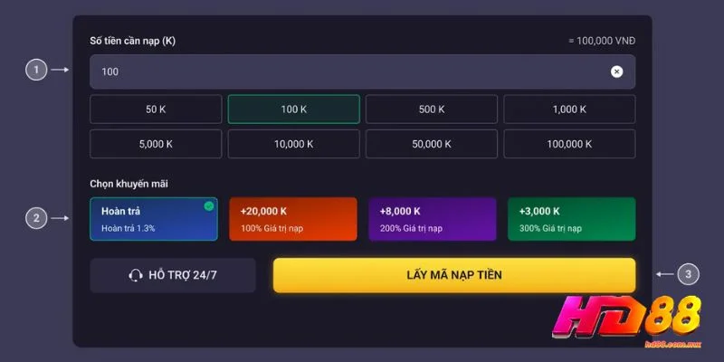 Hướng dẫn nạp tiền HD88 chi tiết A tới Z
